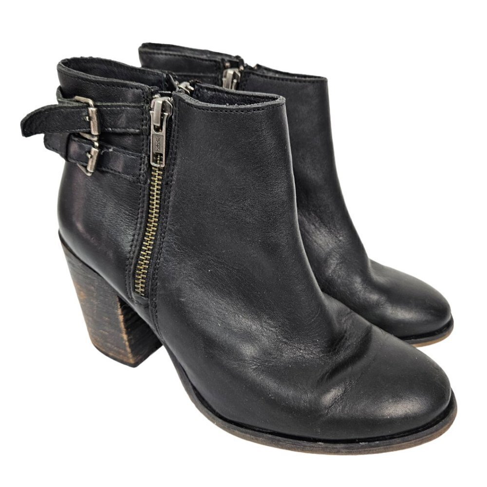 Melrose and Market Fallon Black Leather Moto Stacked Block Heel Ankle Boot 7